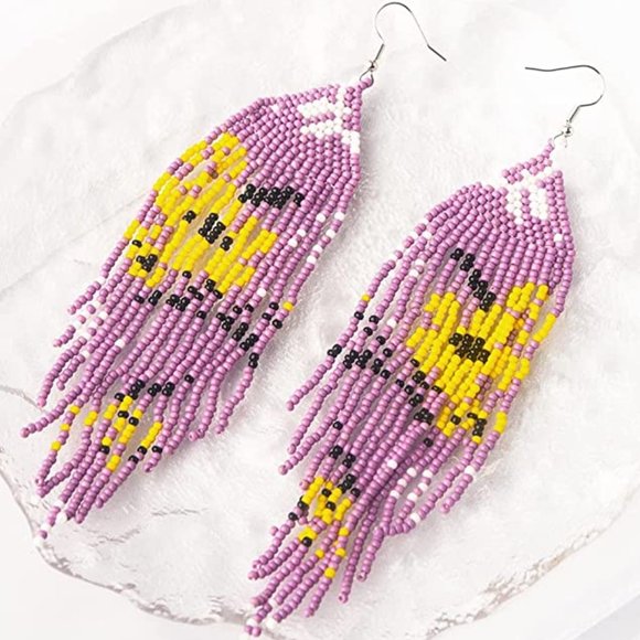Long 5.5" Japanese Lavender Sakura Blossom Handmade Flower Oversized Earrings - Picture 2 of 8